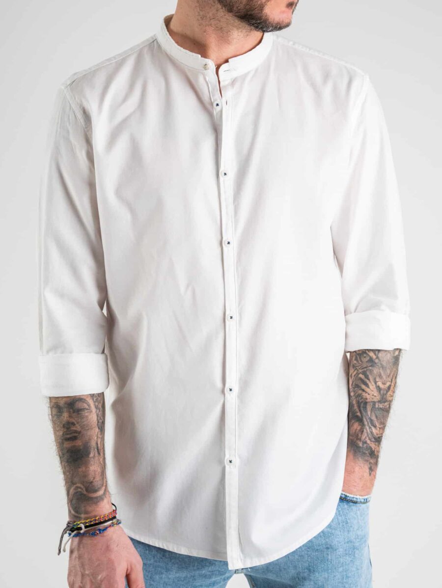 BERNA Camicia in cotone operato con collo coreana 220189 Bianca