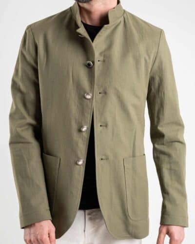 IMPERIAL Giacca in misto lino con collo coreana e particolarita nei bottoni JZ2LDEA Verde 4 IMPERIAL IMPERIAL Giacca leggero misto lino con collo coreana e particolarità nei bottoni JZ2LDEA Verde