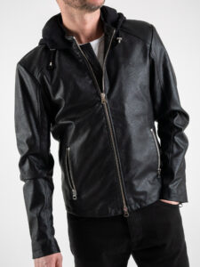 IMPERIAL Giubbino in ecopelle con cappuccio in felpa U3025496 Nero (2)