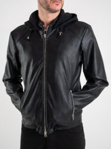 IMPERIAL Giubbino in ecopelle con cappuccio in felpa U3025496 Nero (3)