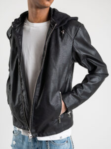 IMPERIAL Giubbino in ecopelle con cappuccio in felpa U3025496 Nero (4)