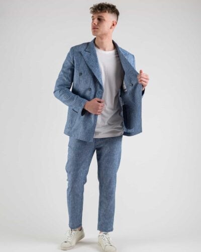 OVER D Giacca da abito doppio petto fantasia rigata G13 Denim 4 OVER-D OVER-D Giacca doppio petto fantasia rigata G13 Denim