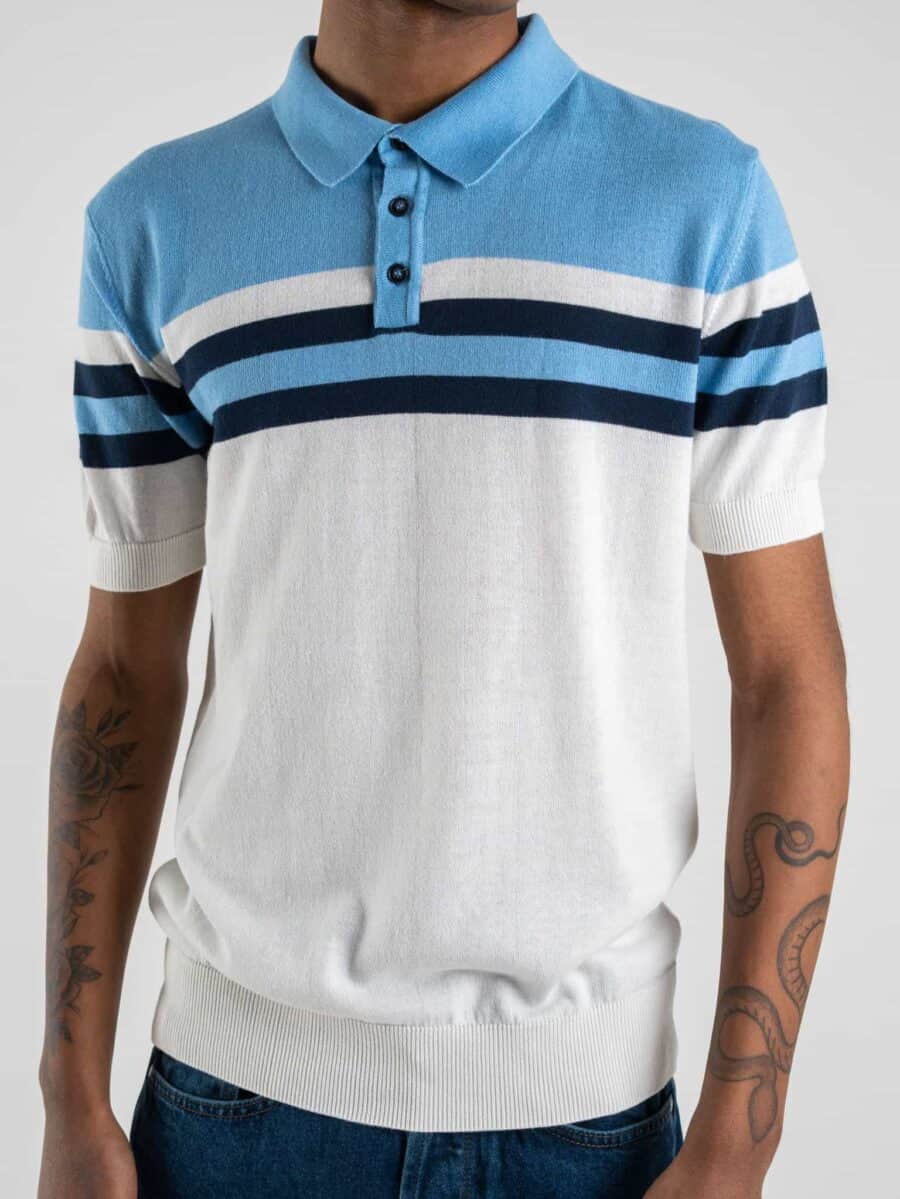 OVER-D Polo leggera in cotone a righe multicolore M08 Azzurro