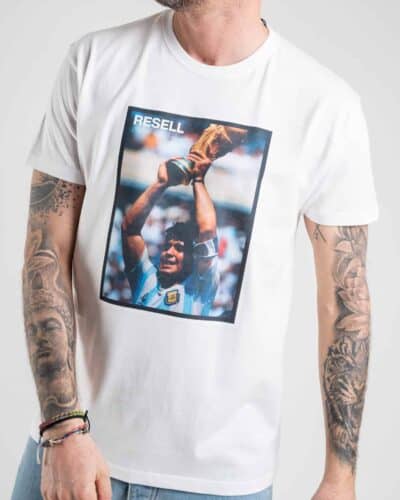 RESELL T shirt in cotone con stampa MARADONA 284 Bianco 3 Nuovi Arrivi