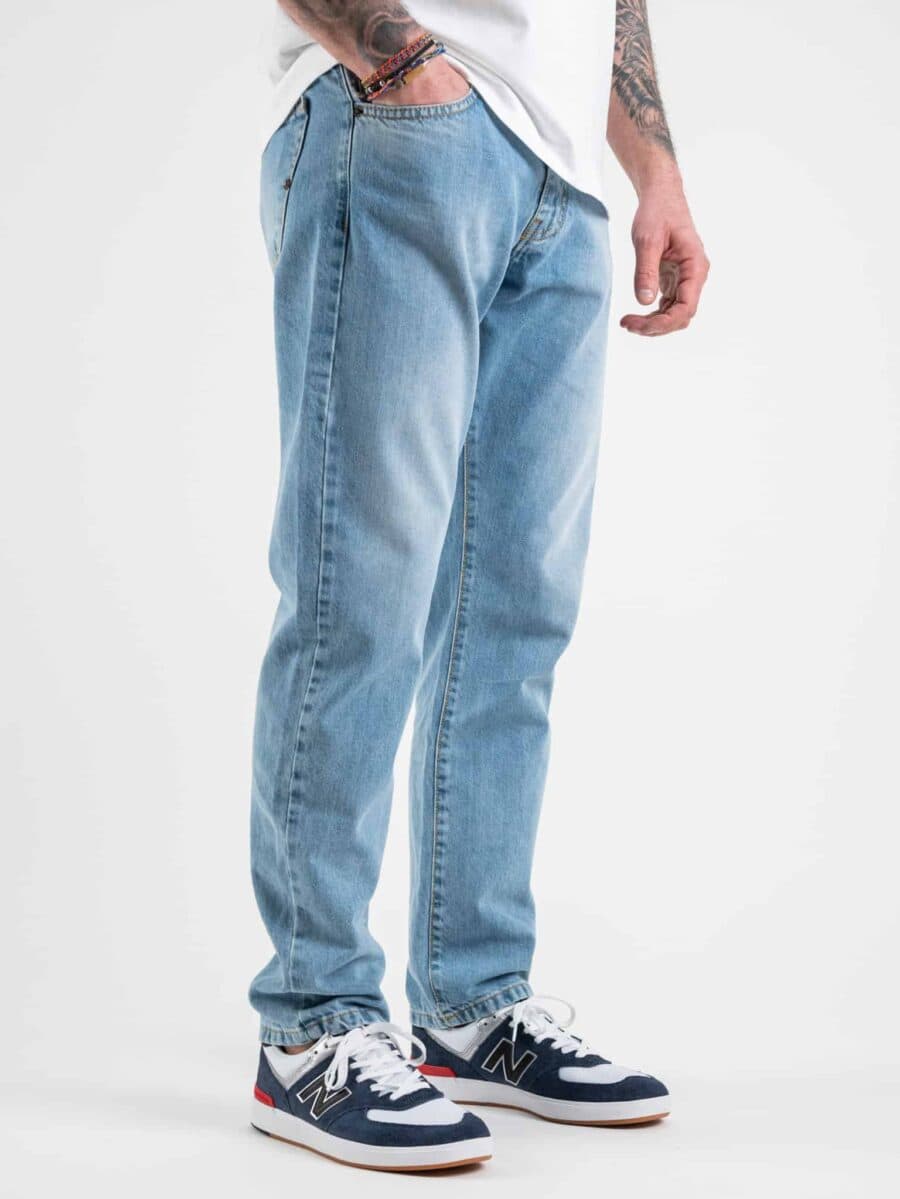 727 Jeans baggy chiaro basico senza rotture con fondo lungo R077 Azzurro