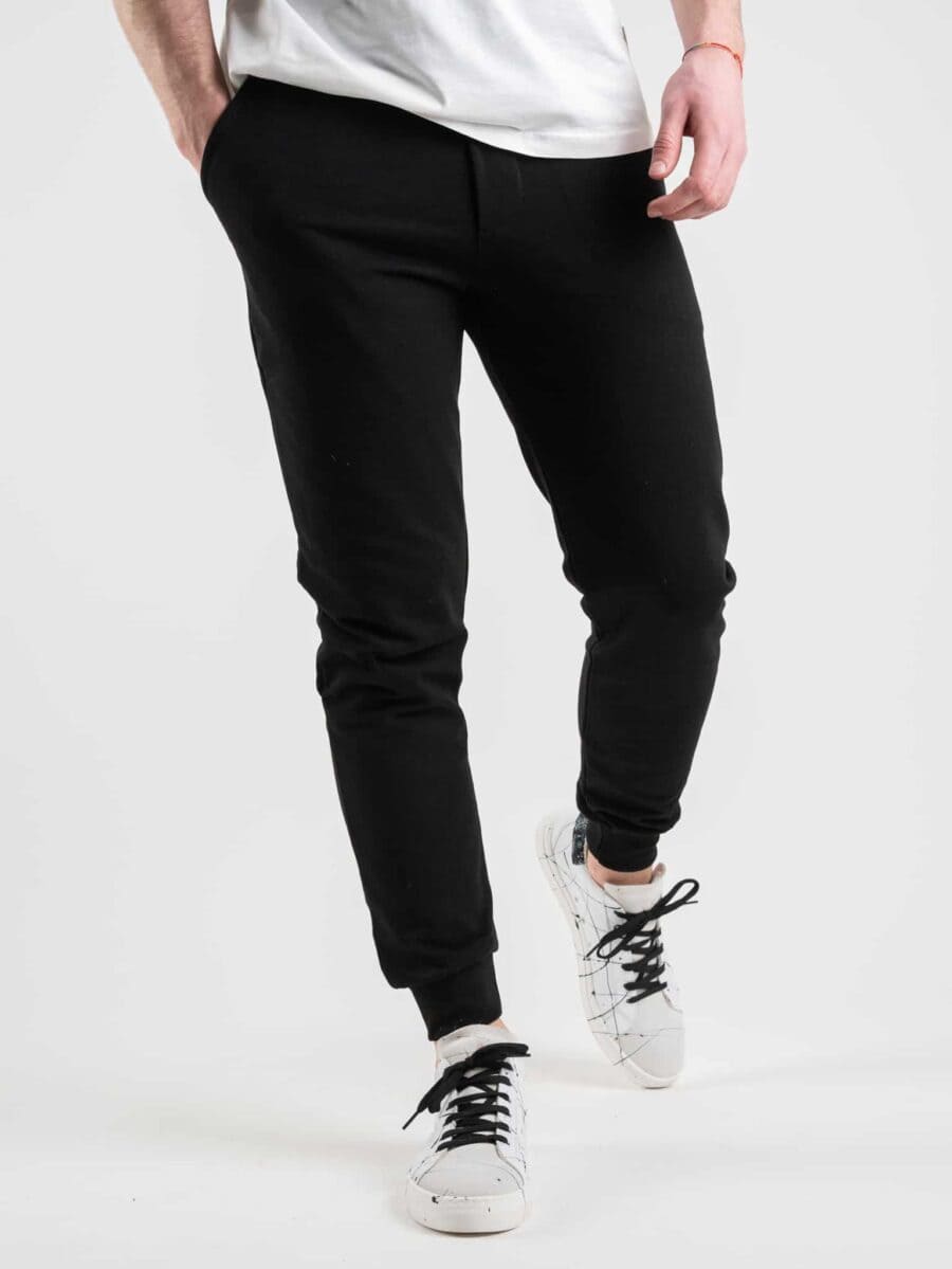 STILL ALIVE Pantalone tuta in cotone leggero con polsini CA02 Nero