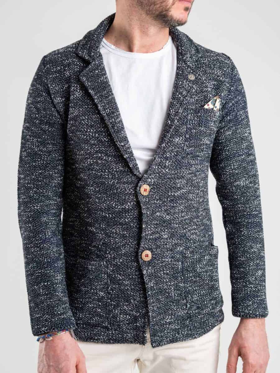 V2 Giacca leggera in maglia misto cotone lavorato multicolor con pochette GULPFI Blu