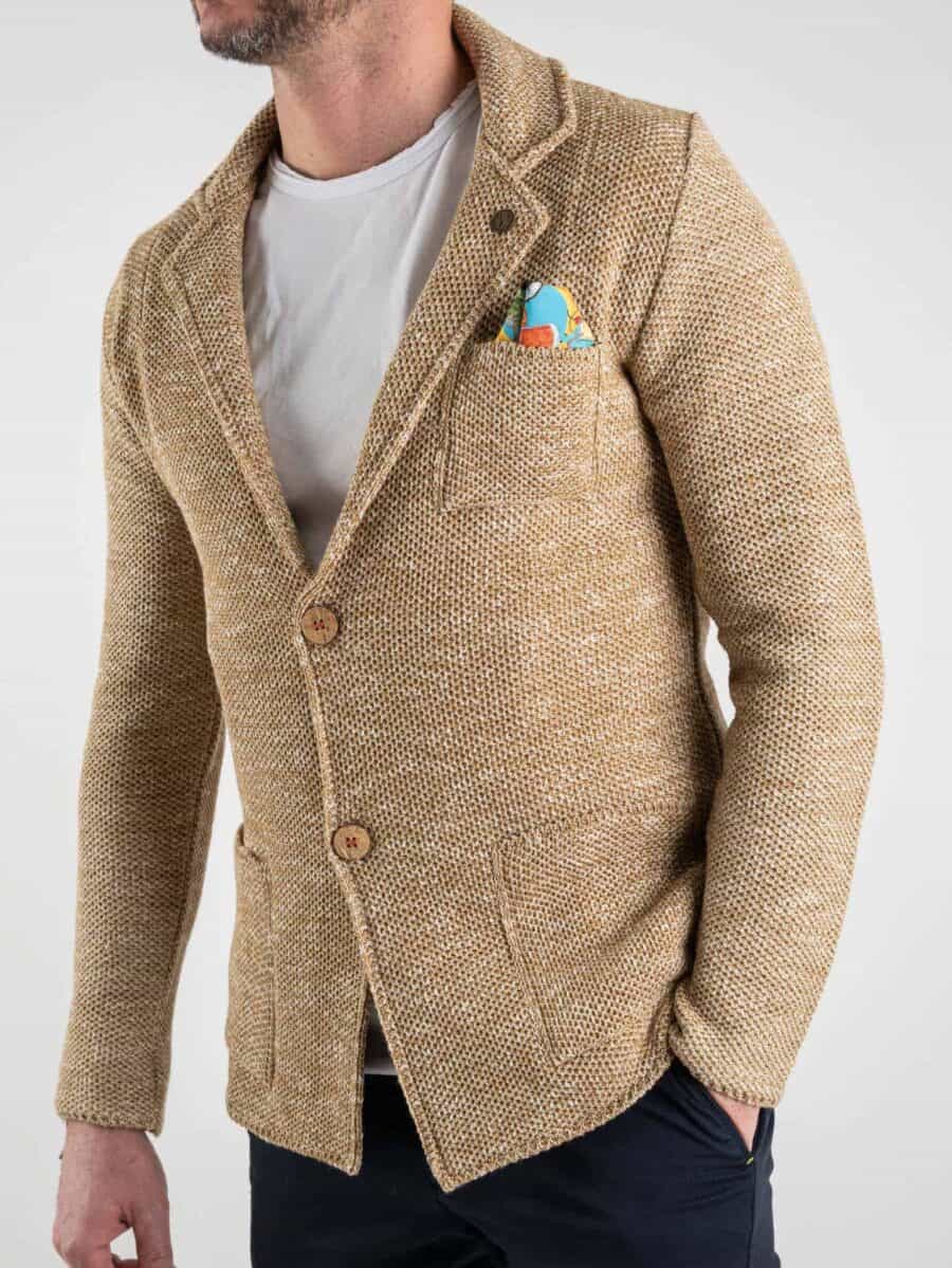 V2 Giacca leggera in maglia misto cotone lavorato multicolor con pochette GULPFI Sabbia