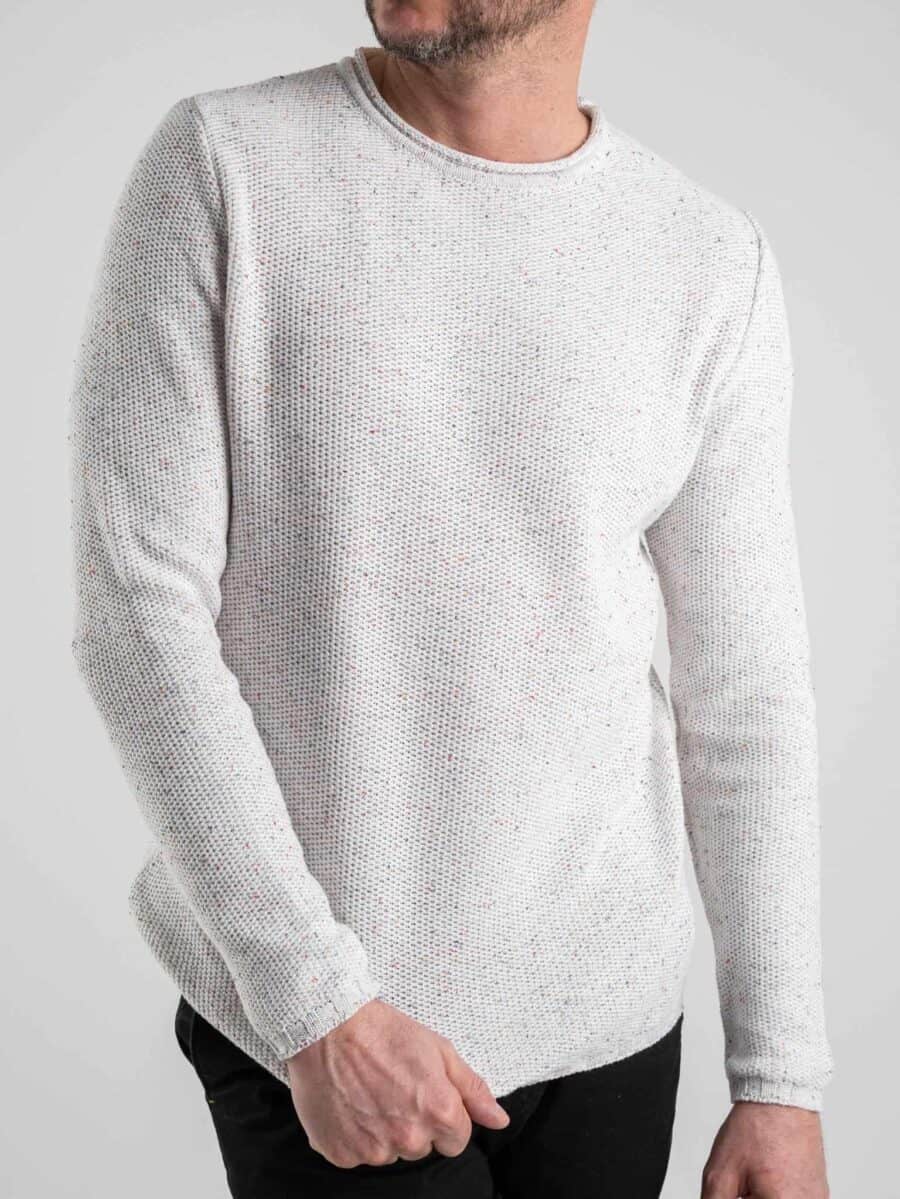 V2 Maglione girocollo leggero misto cotone lavorato punto riso MUTW Bianco