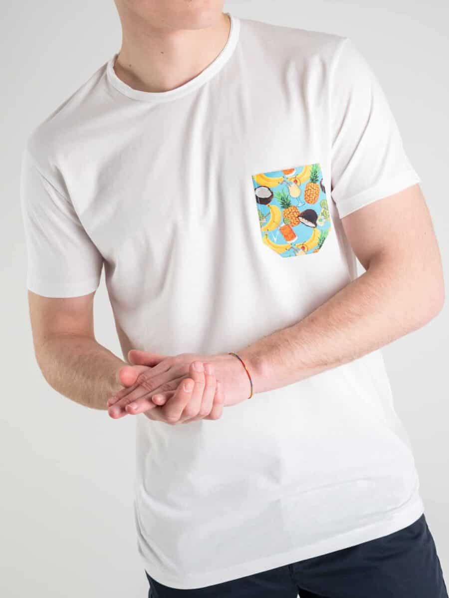 V2 T-shirt in cotone con taschino stampa COCKTAIL 15 bianco