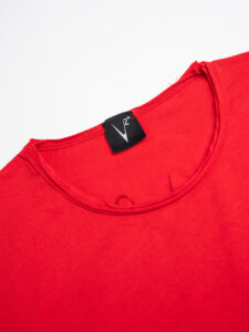 V2 T-shirt in cotone con taschino stampa SMILE rossa (1)