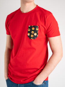 V2 T-shirt in cotone con taschino stampa SMILE rossa (2)