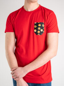 V2 T-shirt in cotone con taschino stampa SMILE rossa (4)