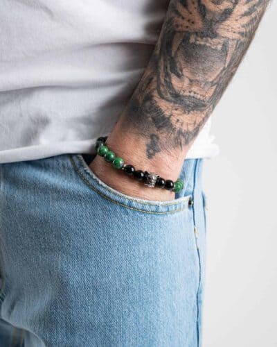 DSC06805 Braccialetto elasticizzato con perline colorate ONICE Nero/Verde