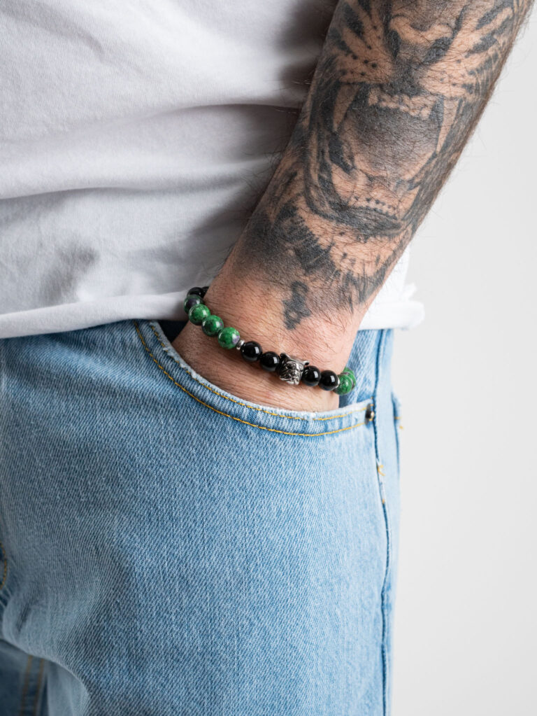 Braccialetto elasticizzato con perline colorate ONICE Nero/Verde - immagine 2