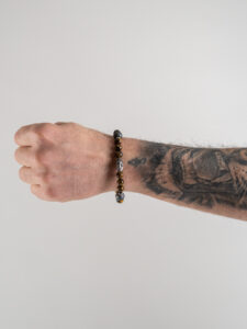 ESTASI Braccialetto elasticizzato con perline colorate OCCHIO DI TIGRE BUDDHA Marrone (2)