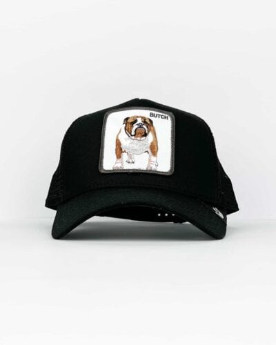 GOORIN BROS Cappellino con patch stampa Bulldog BUTCH Nero1 GOORIN BROS GOORIN BROS Cappellino nero con patch bianca stampa Bulldog BUTCH