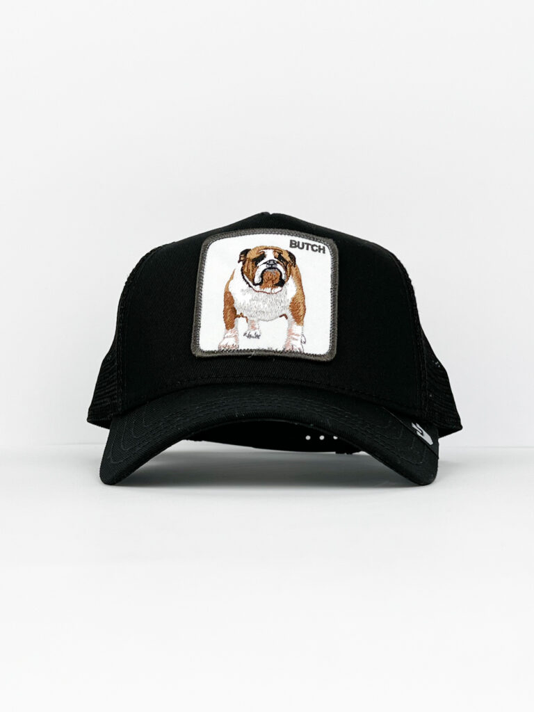 GOORIN BROS Cappellino con patch stampa Bulldog BUTCH Nero1 GOORIN BROS GOORIN BROS Cappellino nero con patch bianca stampa Bulldog BUTCH