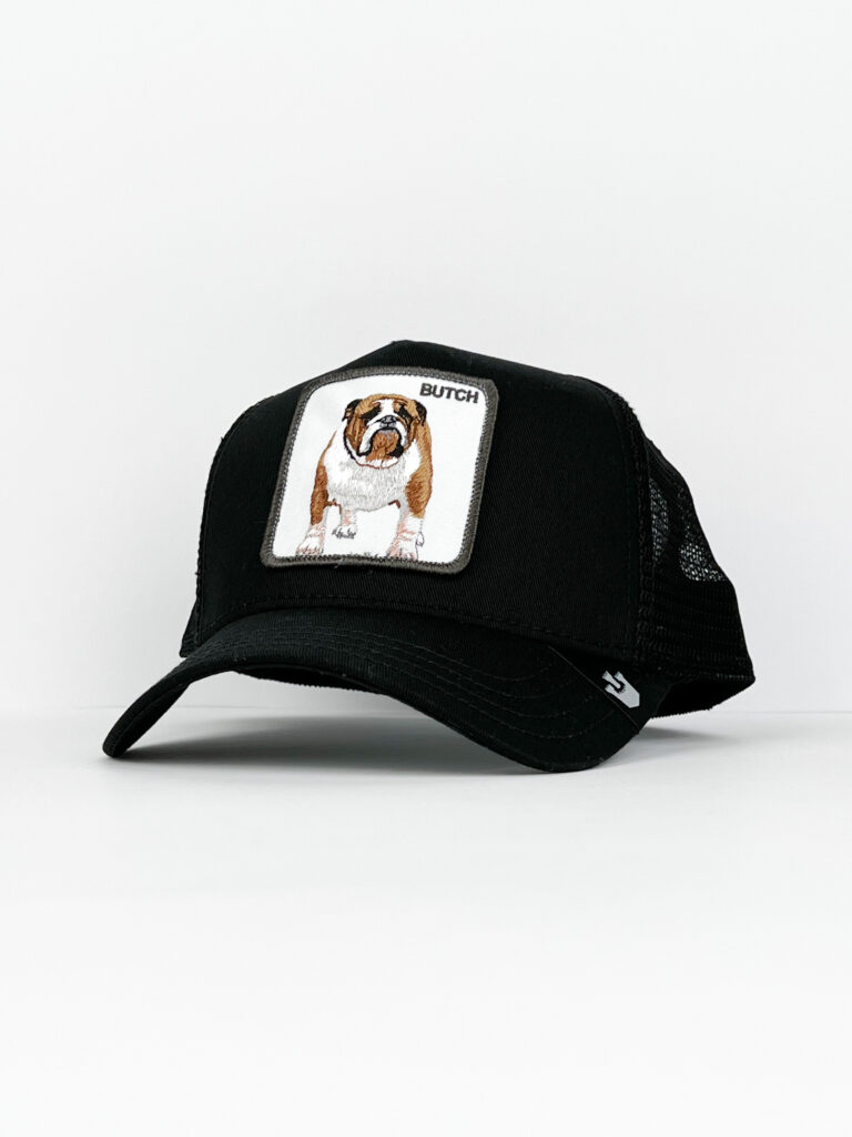 GOORIN BROS Cappellino con patch stampa Bulldog BUTCH Nero2 GOORIN BROS GOORIN BROS Cappellino nero con patch bianca stampa Bulldog BUTCH