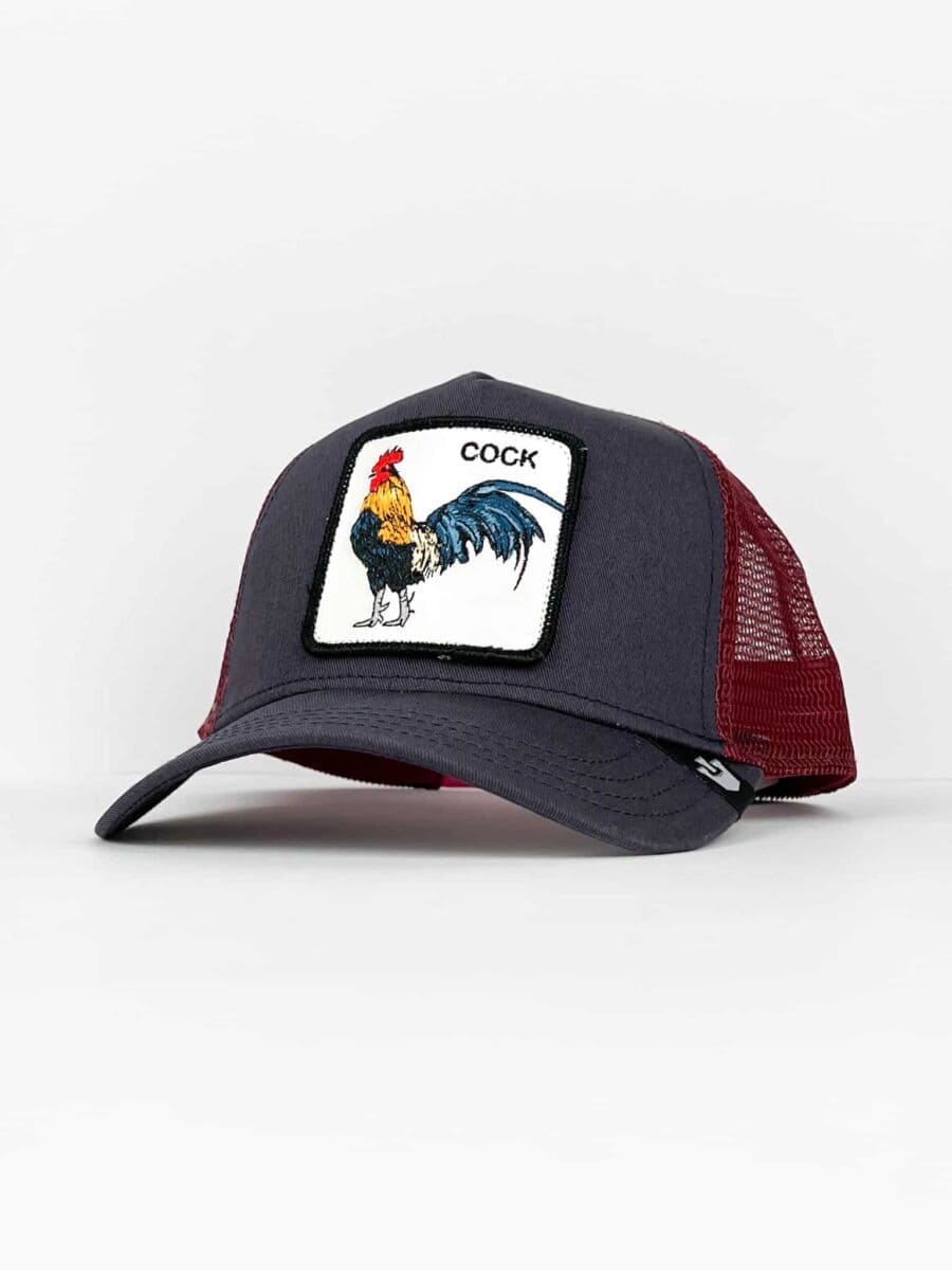 GOORIN BROS Cappellino blu con retina bordeaux e patch bianca stampa gallo COCK