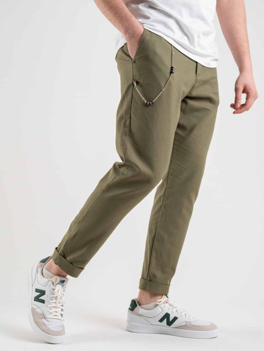 IMPERIAL Pantalone leggero misto lino con catenella laterale PD4UDEA verde