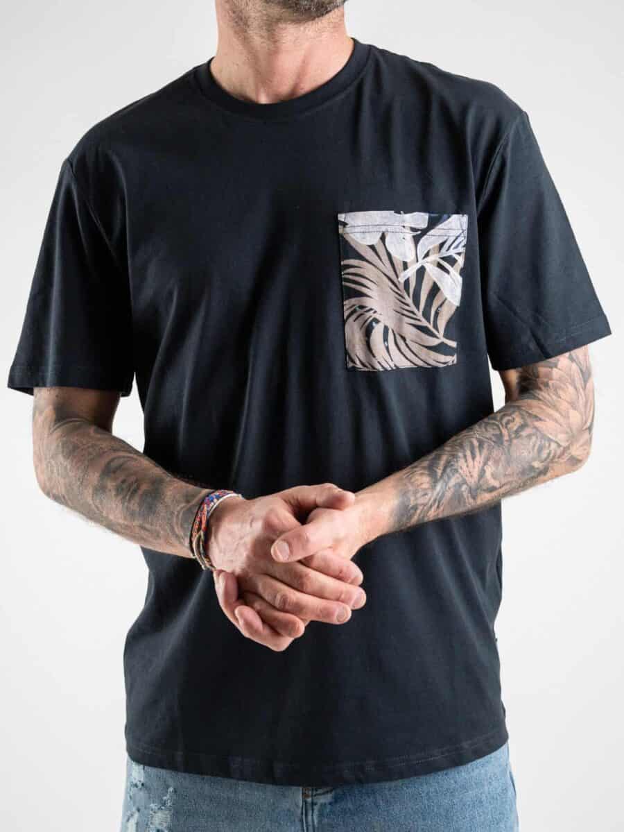 ONLY&SONS T-shirt in cotone con taschino stampa foglie MELODI 22022192 Dark Navy