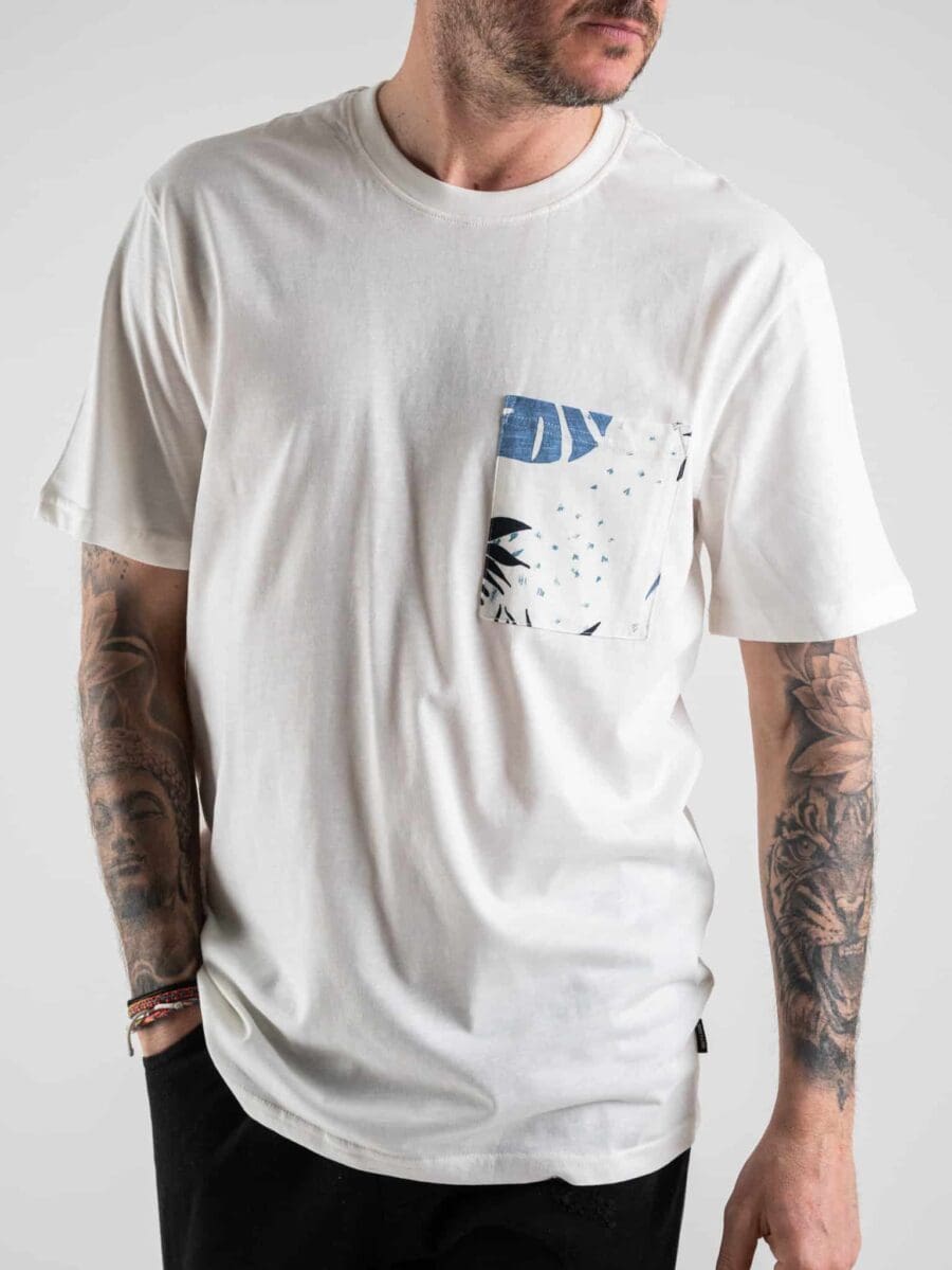 ONLY&SONS T-shirt in cotone con taschino stampa foglie MELODI 22022192 Star White