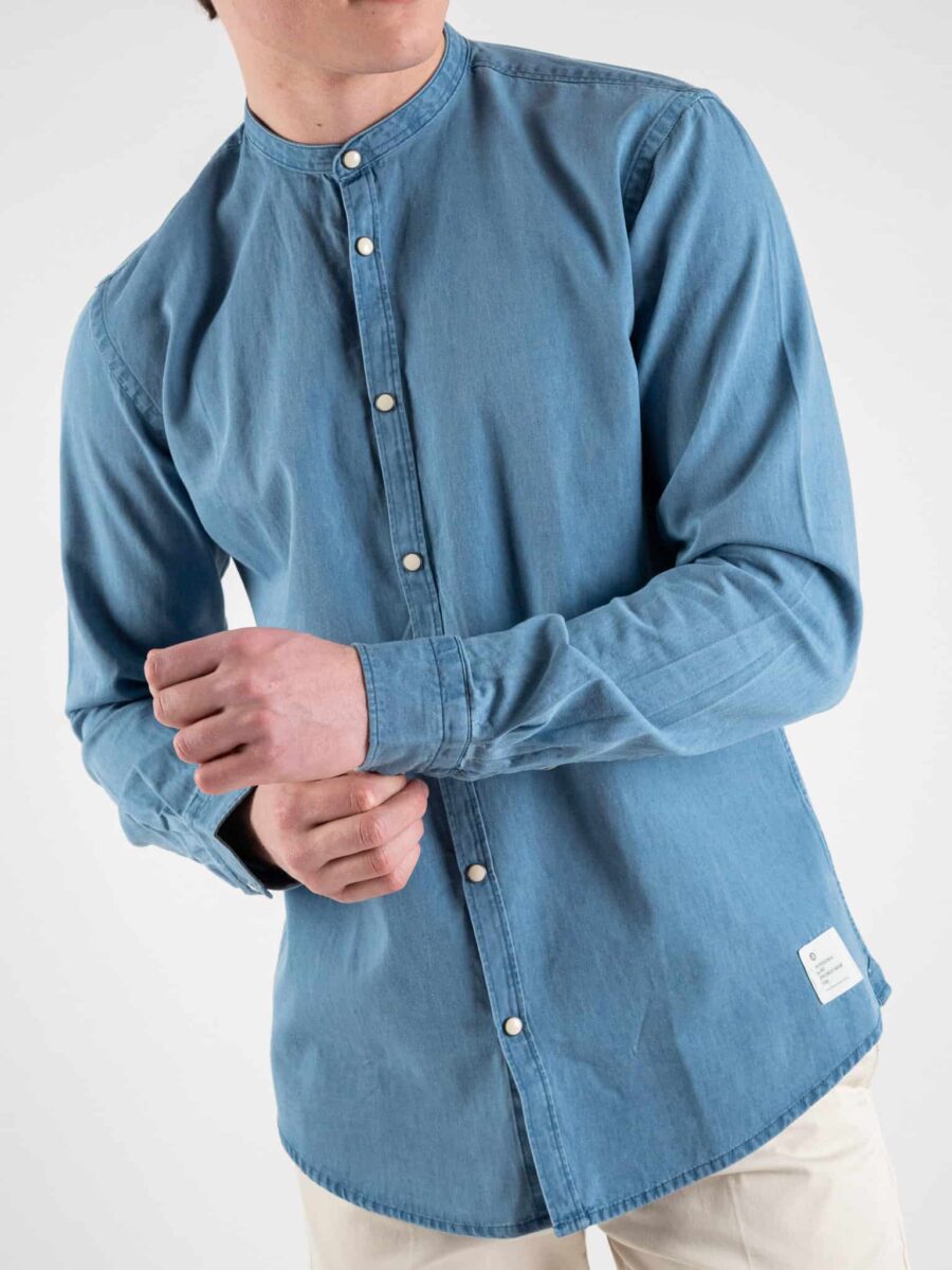 OVER-D Camicia di jeans coreana leggera con bottoni a pressione C09 Denim