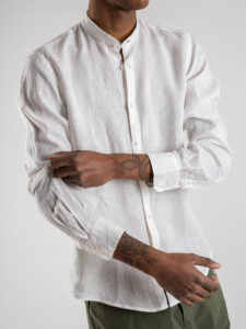 OVER-D Camicia in lino con collo coreana C08 Bianco (2)