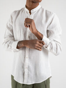 OVER-D Camicia in lino con collo coreana C08 Bianco (4)