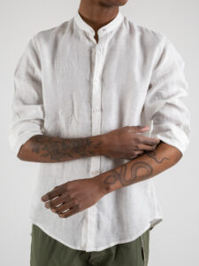 OVER-D Camicia in lino con collo coreana C08 Bianco (5)