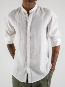 OVER-D Camicia in lino con collo coreana C08 Bianco (6)