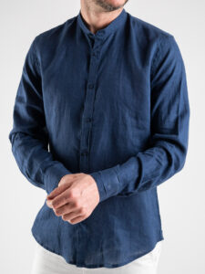 OVER-D Camicia in lino con collo coreana C08 Blu (4)