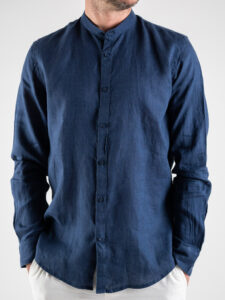 OVER-D Camicia in lino con collo coreana C08 Blu (5)