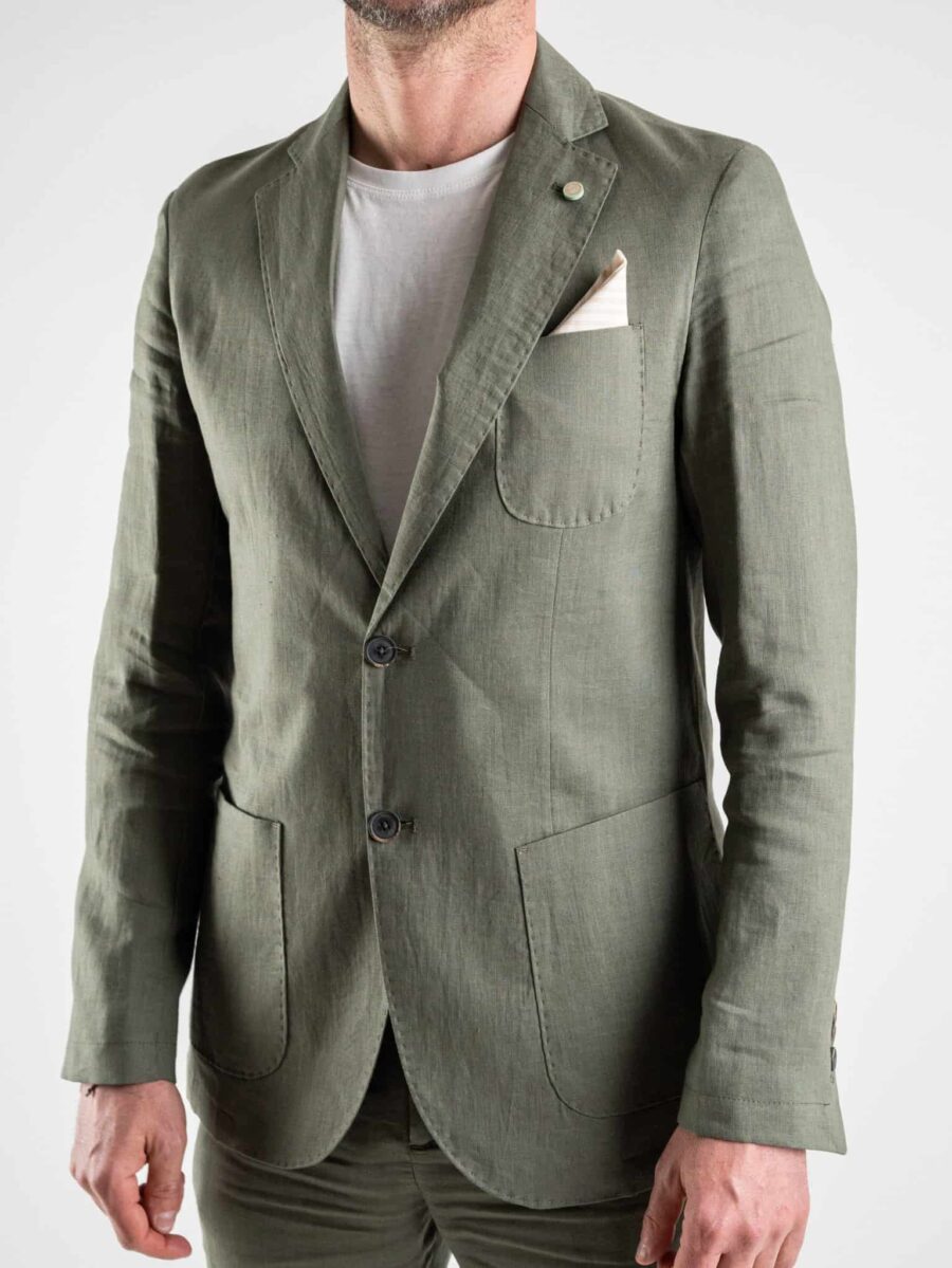 OVER-D Giacca leggera in lino con pochette G03 Militare