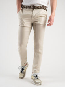 OVER-D Pantalone chinos basico in lino P13 Ecru (1)
