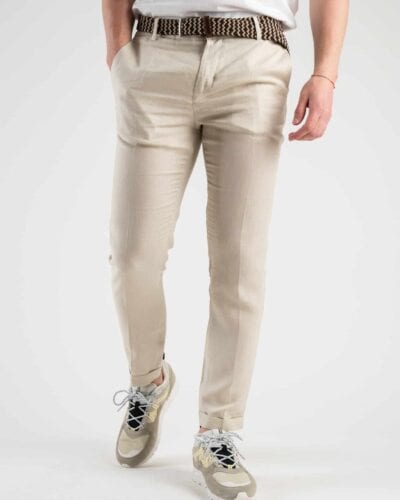 OVER-D Pantalone chinos basico in lino P13 Ecru