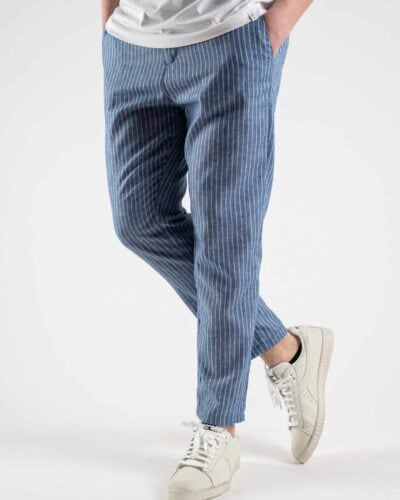 OVER D Pantalone da abito in cotone leggero fantasia rigata P33 Denim 1 Nuovi Arrivi