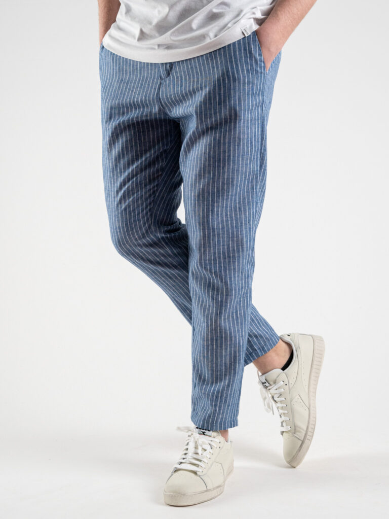 OVER D Pantalone da abito in cotone leggero fantasia rigata P33 Denim 1 OVER-D OVER-D Pantalone in cotone leggero fantasia rigata P33 Denim