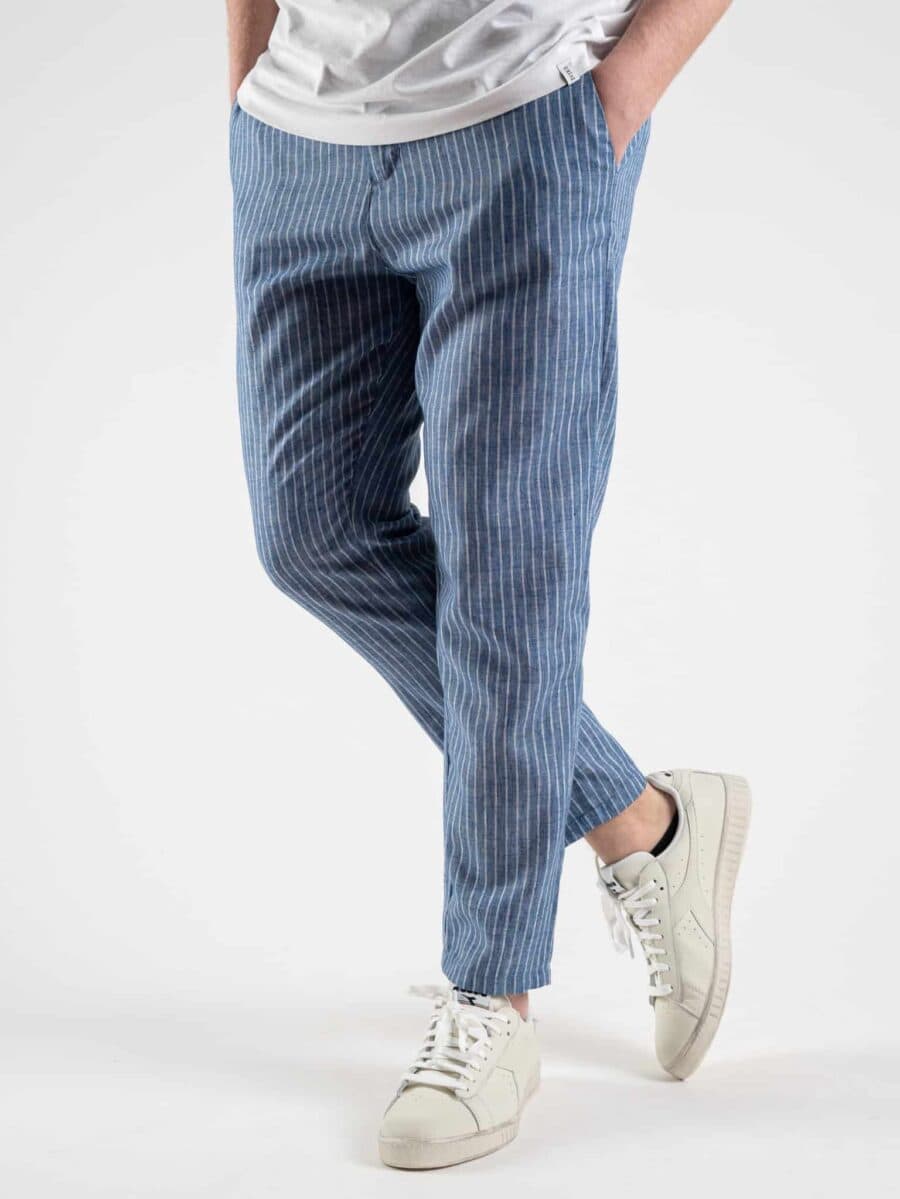 OVER-D Pantalone in cotone leggero fantasia rigata P33 Denim