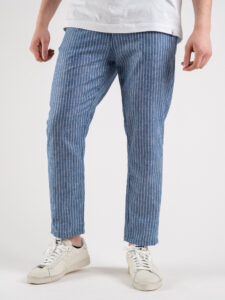 OVER-D Pantalone da abito in cotone leggero fantasia rigata P33 Denim (4)