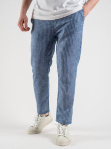 OVER-D Pantalone da abito in cotone leggero fantasia rigata P33 Denim (5)