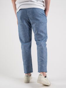 OVER-D Pantalone da abito in cotone leggero fantasia rigata P33 Denim (8)