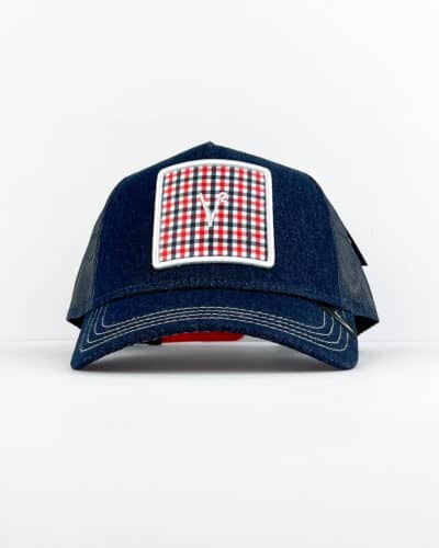 V2 Cappellino in jeans con patch QUADRETTI blu3 1 V2 V2 Cappellino in jeans con patch QUADRETTI blu