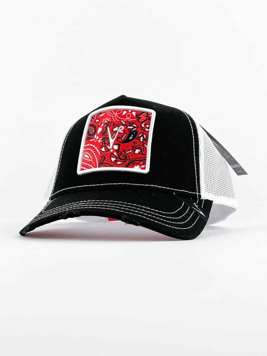V2 Cappellino nero con retina bianca e patch rossa BANDANA