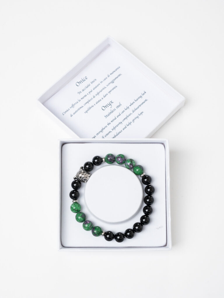 Braccialetto elasticizzato con perline colorate ONICE Nero/Verde