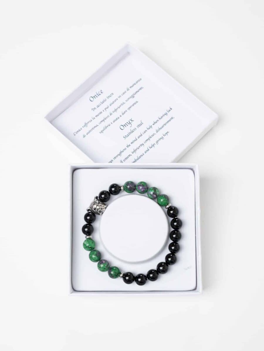 Braccialetto elasticizzato con perline colorate ONICE Nero/Verde