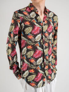 BERNA Camicia in viscosa con stampa fiori 220393 Nera (3)