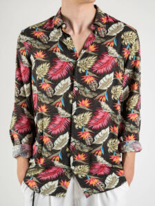 BERNA Camicia in viscosa con stampa fiori 220393 Nera (4)