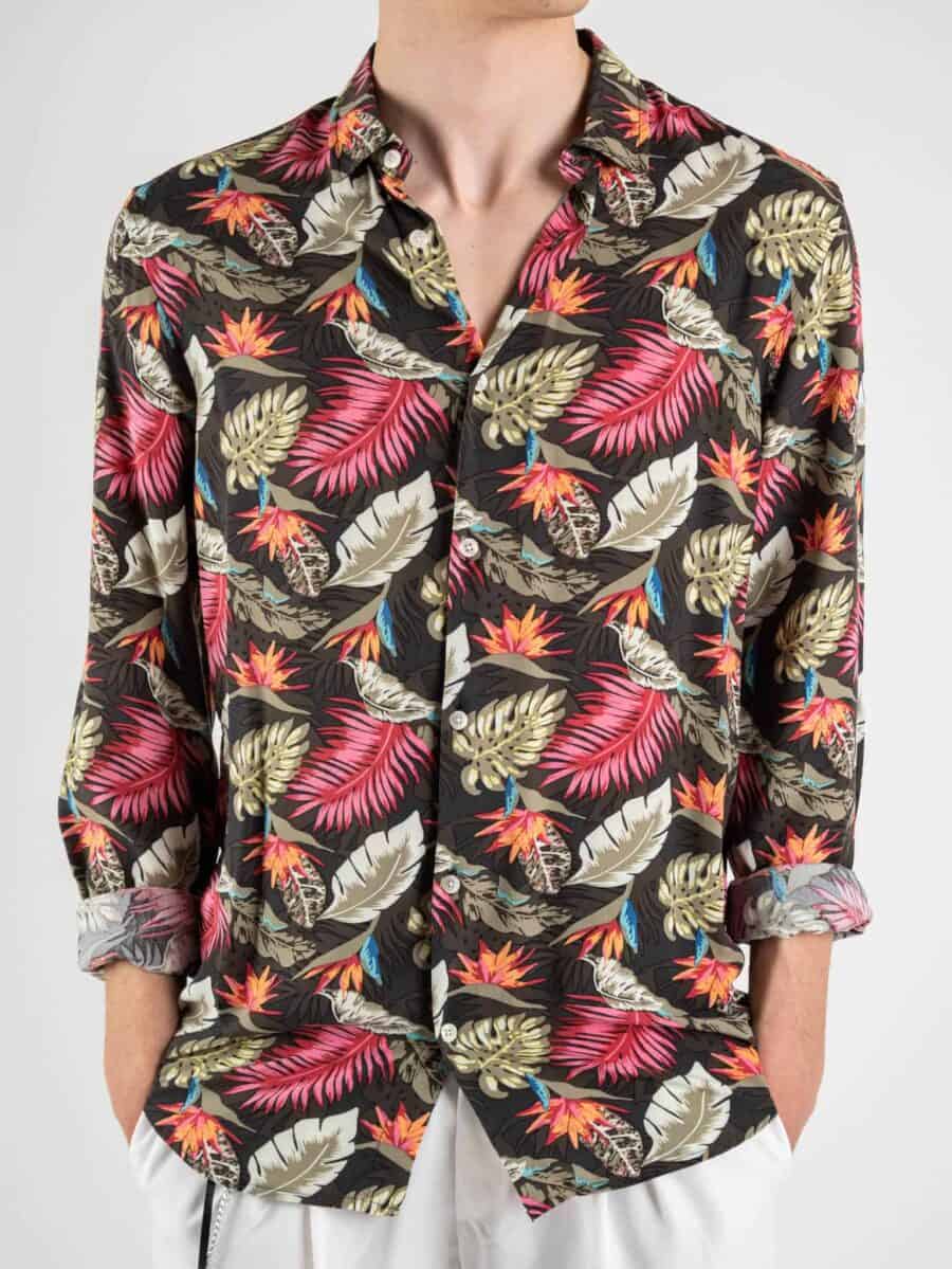 BERNA Camicia in viscosa con stampa fiori 220393 Nera